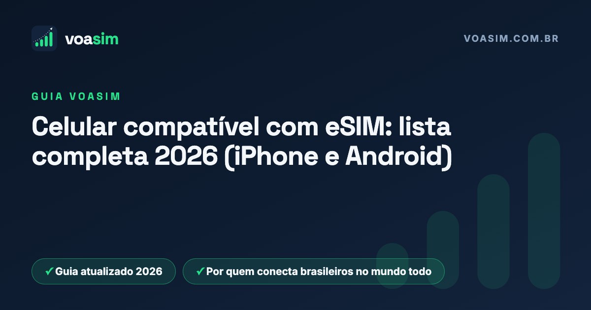 Celular compatível com eSIM: lista completa 2026 (iPhone e Android) — guia VoaSim